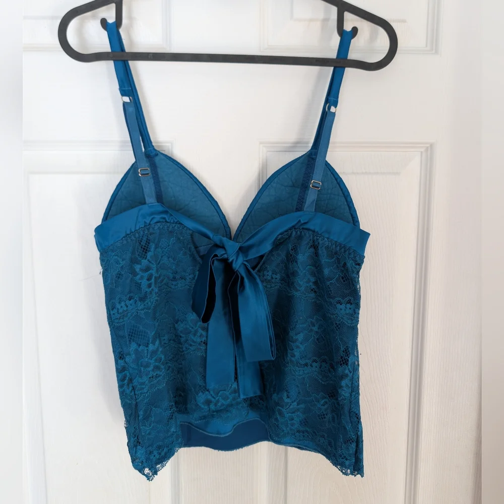 Blush Teal Satin And Lace Comisole Party Top - Picture 3 of 7